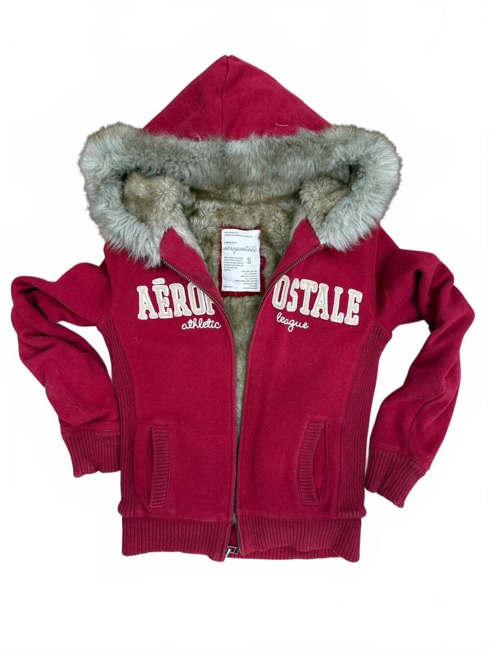 Vintage Aeropostale Fur Lined Hoodie Y2K Size S